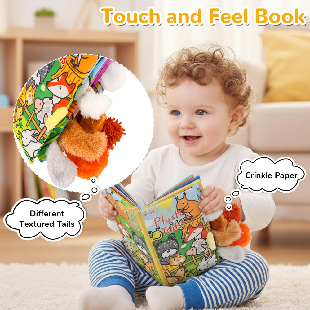 HECCEI baby cloth book crinkle pages closeup increases tactile curiosity.