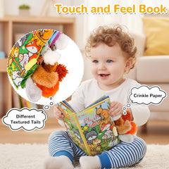HECCEI baby cloth book crinkle pages closeup increases tactile curiosity.