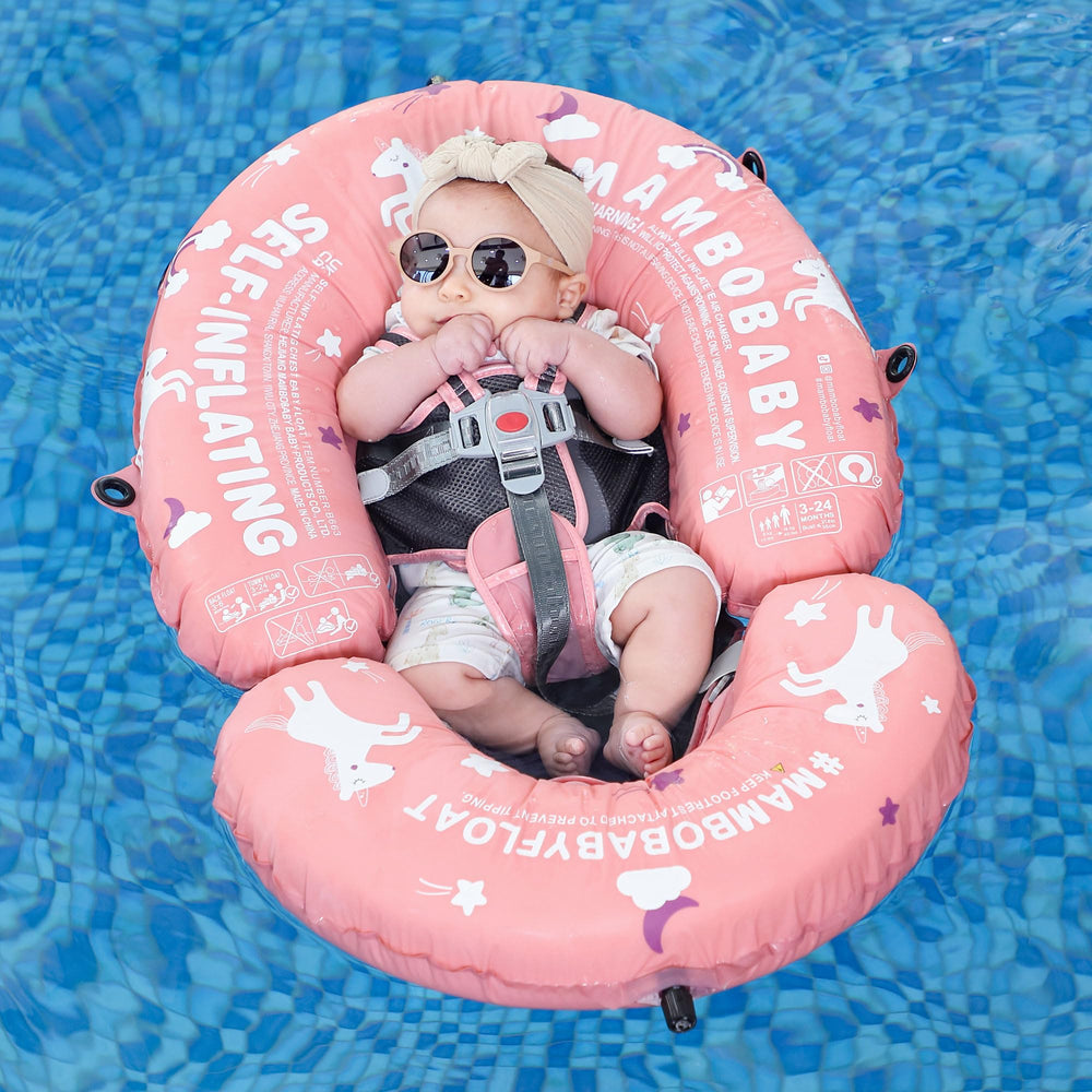 HECCEI Mambobaby float bed safety buckle highlights secure, adjustable fit for growing babies.