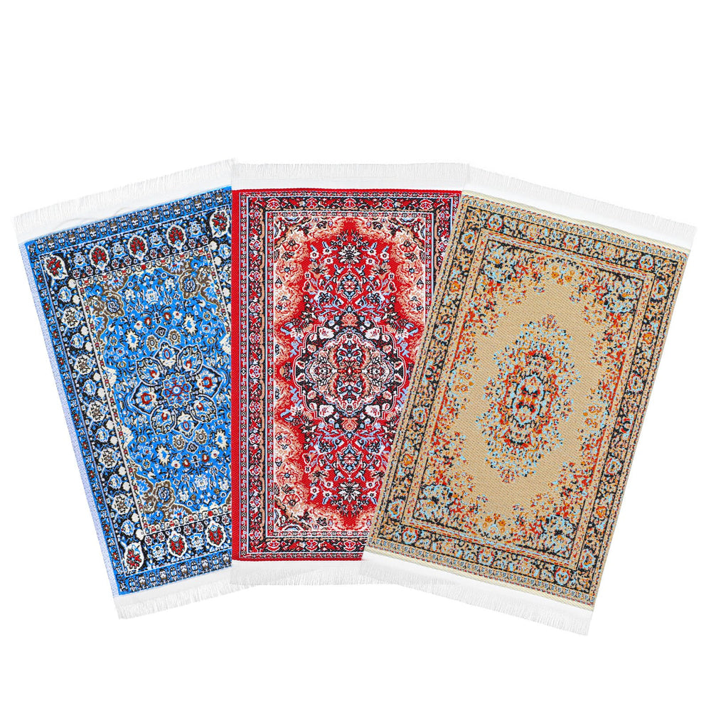Non-slip backing helps keep rugs in place during display arrangements.