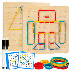 HEELWIRE wooden geoboard with 64 nails for hands-on geometry learning.