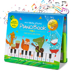 HEEPUEW toddler piano front view with book inviting early musical exploration.
