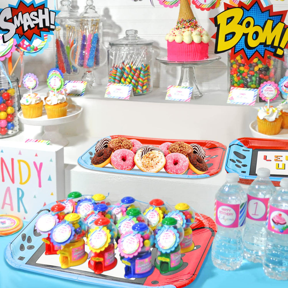 Hegbolke arcade party table plates boost atmosphere and simplify serving at events.
