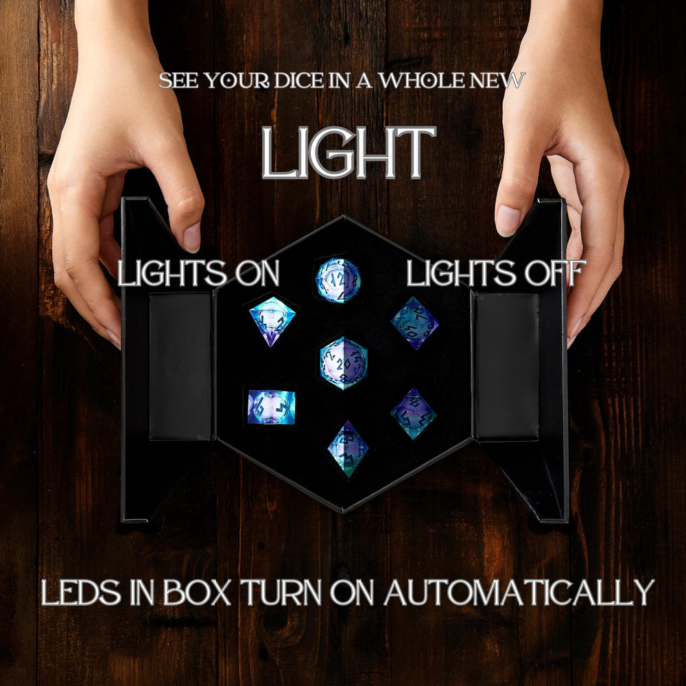HEIMDALLR Aurora LED display case glows when opened for premium presentation