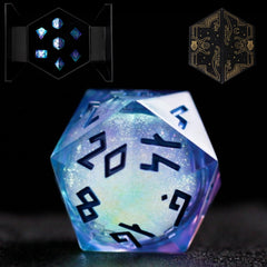 HEIMDALLR Aurora liquid-core dice close-up highlighting the swirling core for immersive rolls
