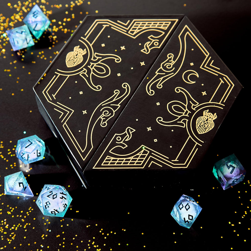 HEIMDALLR Aurora Norse runic font on dice for a thematic touch and legibility