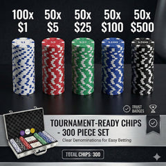 HEITOK chips with bold denominations for faster buy-ins and easier value recognition.