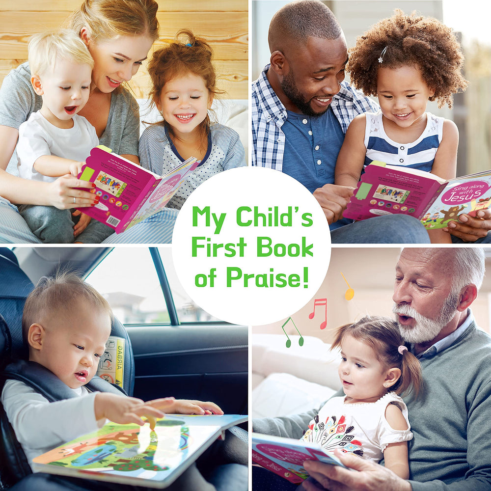 Durable hardcover of Hello 2 Kids Sing Along with Jesus withstands busy playtimes