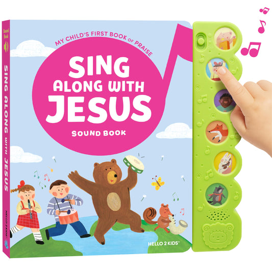 Hello 2 Kids Sing Along with Jesus front cover showing colorful illustrations for toddler sing-alongs