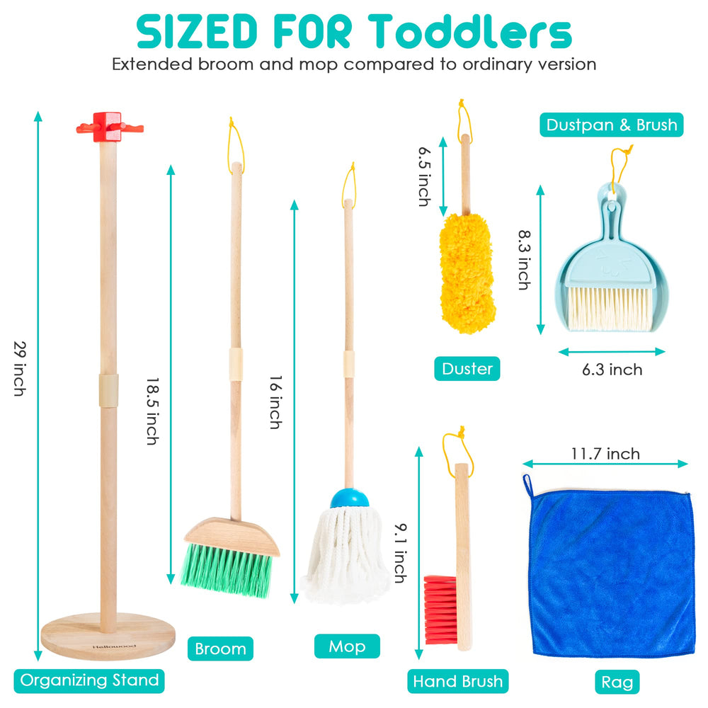 HELLOWOOD rag included; soft fabric for pretend dusting tasks