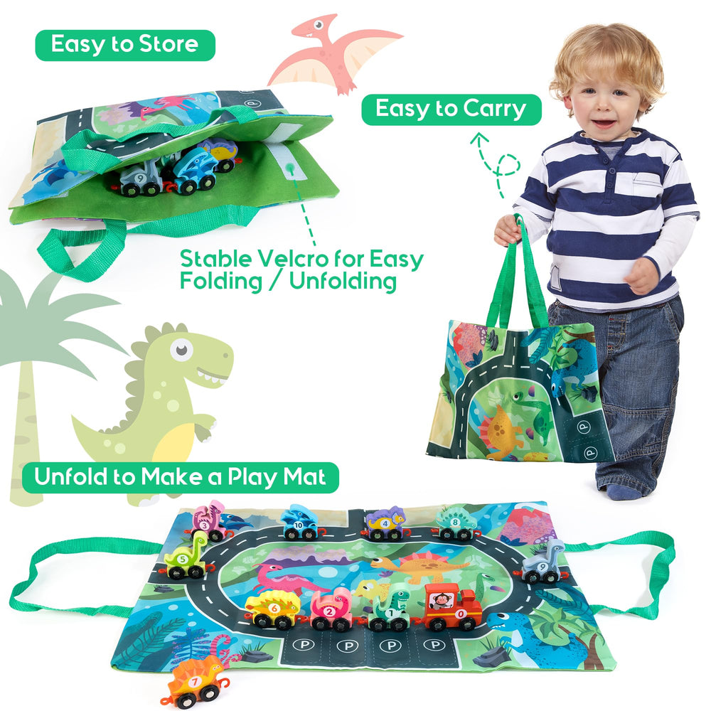 HELLOWOOD wooden dinosaurs and trains ensure durable, tactile building play