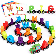 Helsort alphabet train engine; sturdy wooden build for durable play sessions.