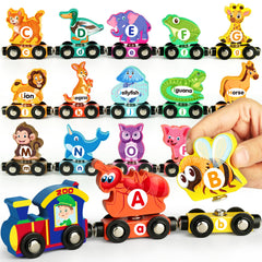 Helsort alphabet train cars with magnets for easy linking and letter practice