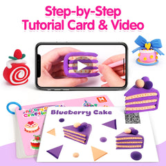 Helsort tutorial cards guide kids through steps for beginner-friendly cake creations.
