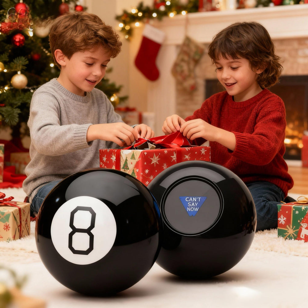 Helvak Mystic 8 Ball black sphere close-up highlights retro design and feel.