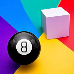 Helvak Mystic 8 Ball on a desk setup signals convenient, on-hand decision aid.
