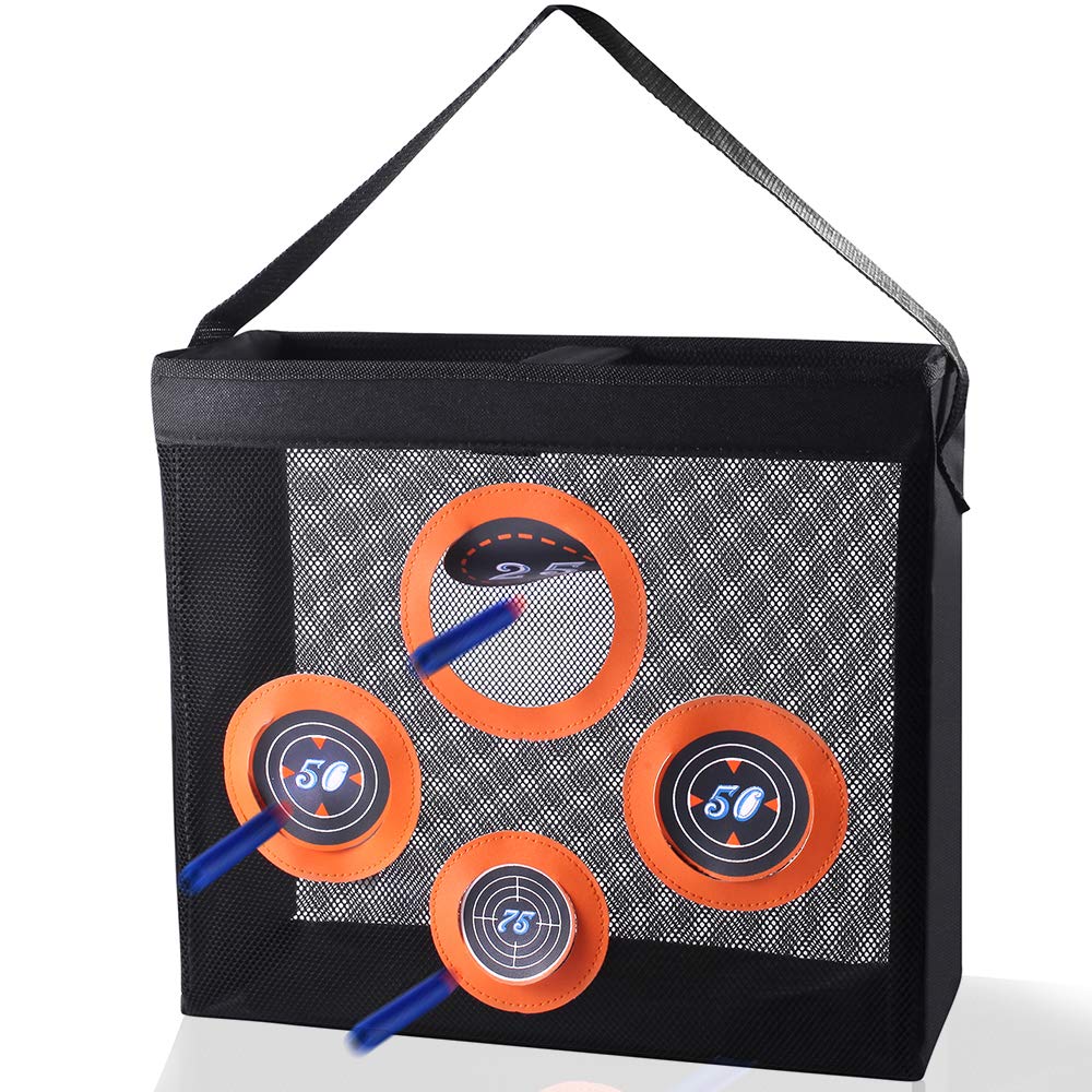 Hely Cancy portable mesh target front view showing upright stand for organized play and easy access.