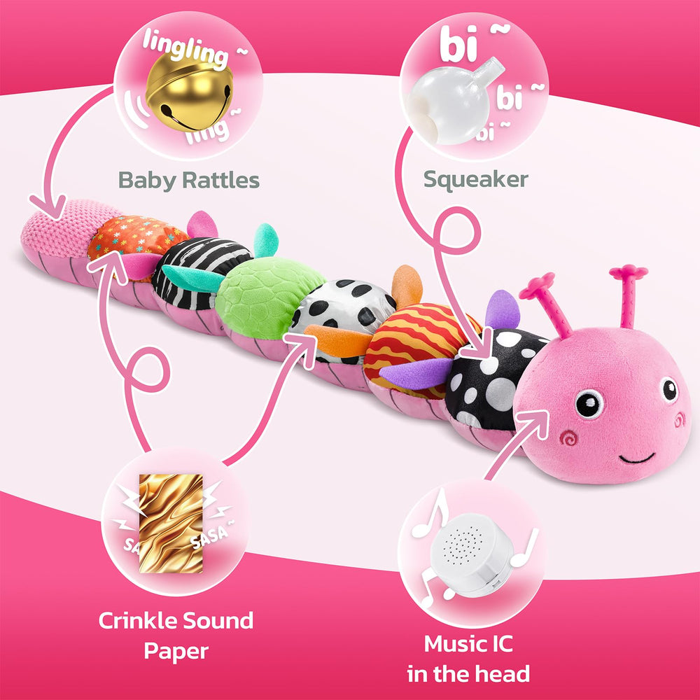 HEMRLY Back features crinkle paper and squeaker for sensory exploration