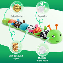 HEMRLY Soft plush caterpillar provides cuddly comfort for crib, stroller, or car seats.