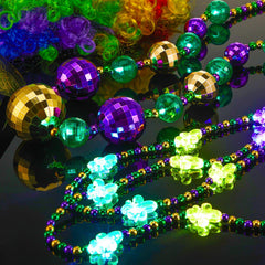 Henoyso 36-inch rectangular bead necklace enhances Mardi Gras costumes.