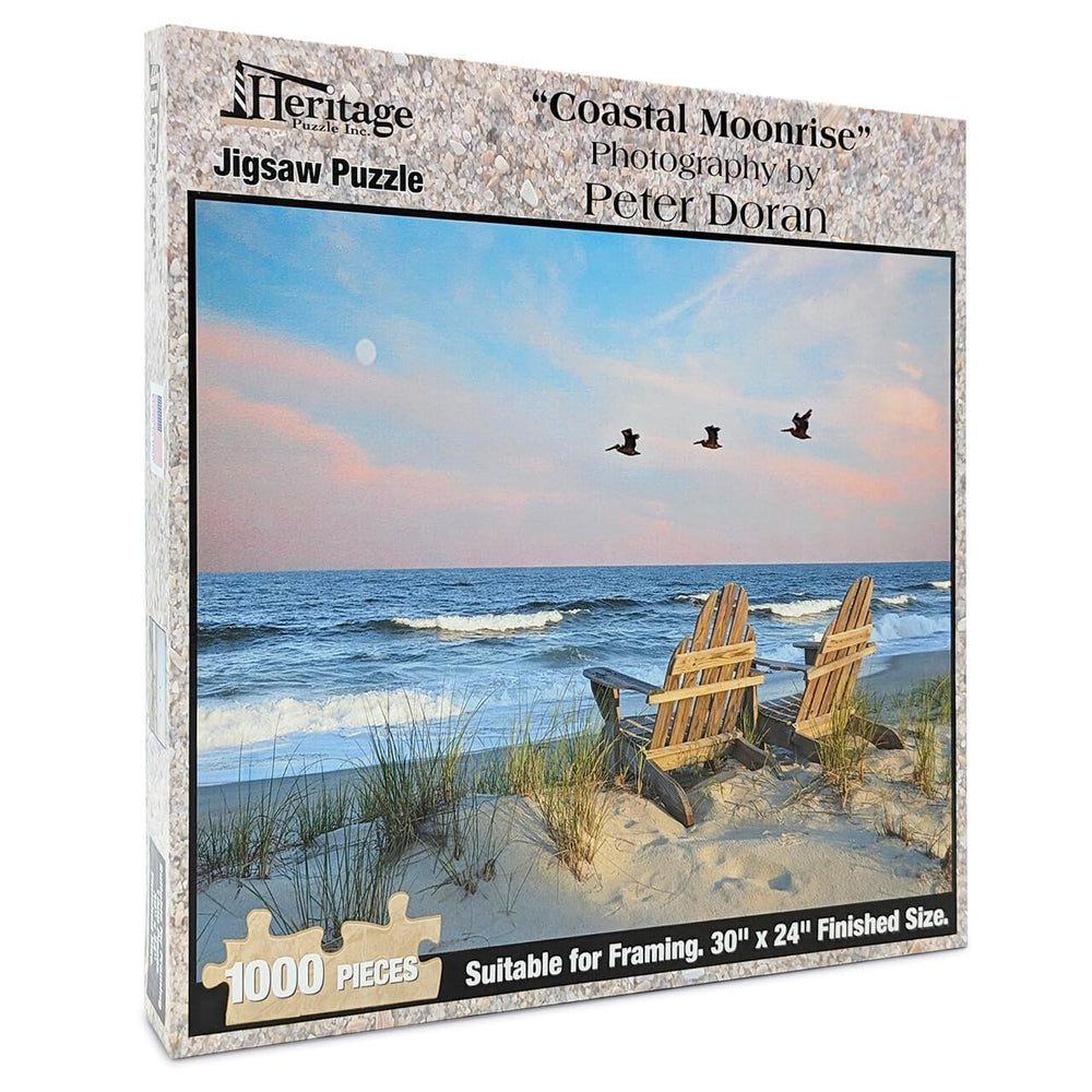 Heritage Puzzle Coastal Moonrise sea waves highlight, ideal for coastal ambiance at home.