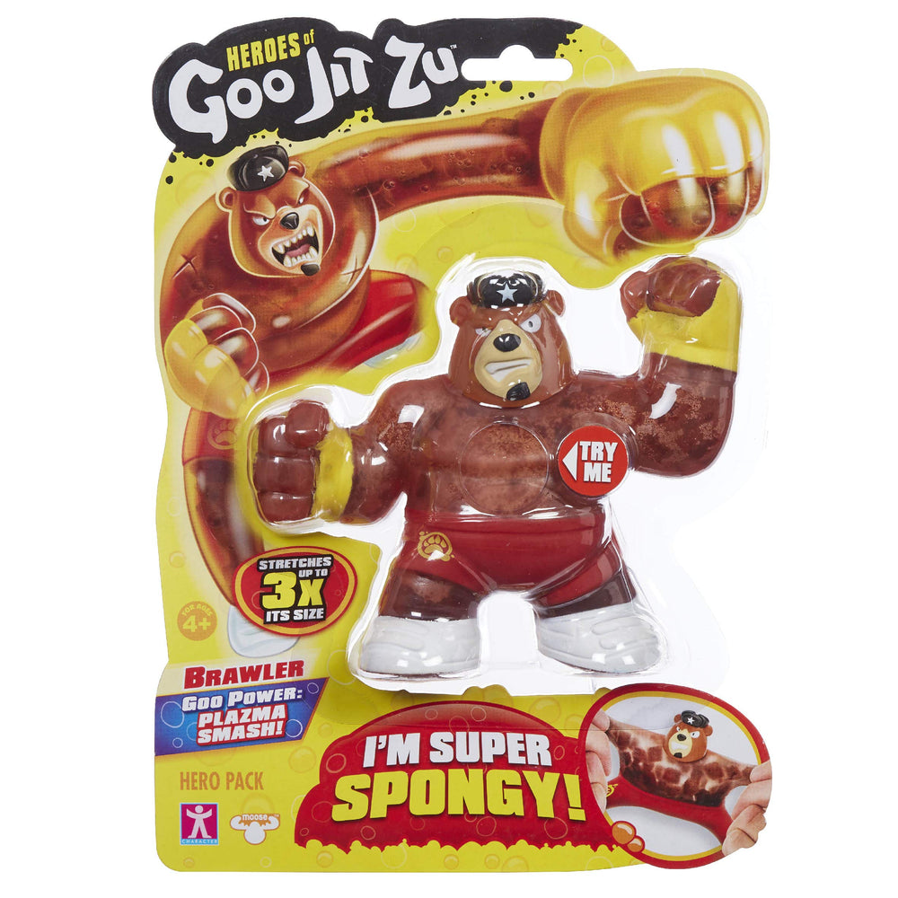 Heroes of Goo Jit Zu Brawler Bear stretchable figure returns to shape after play.