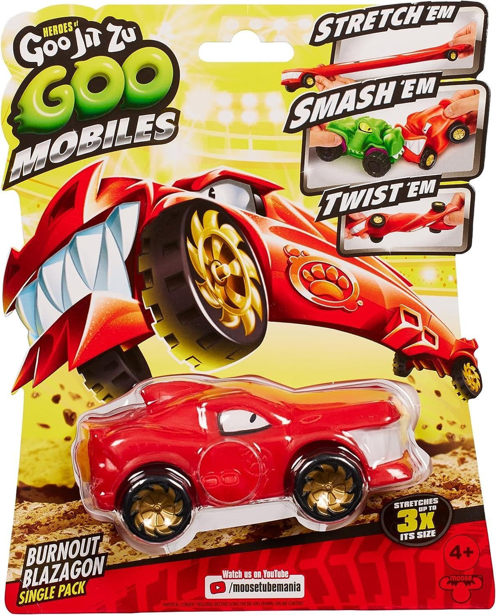 Heroes of Goo Jit Zu Goo Mobiles Burnout Blazagon stretches for flexible, squishy play.