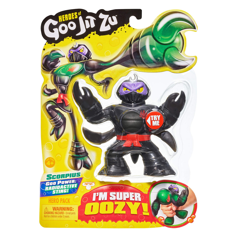 Goo Jit Zu Oozy Scorpion Scorpius squish action highlights flexible texture.