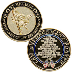 Hero's Valor St. Michael challenge coin front view, symbolic protection for officers.