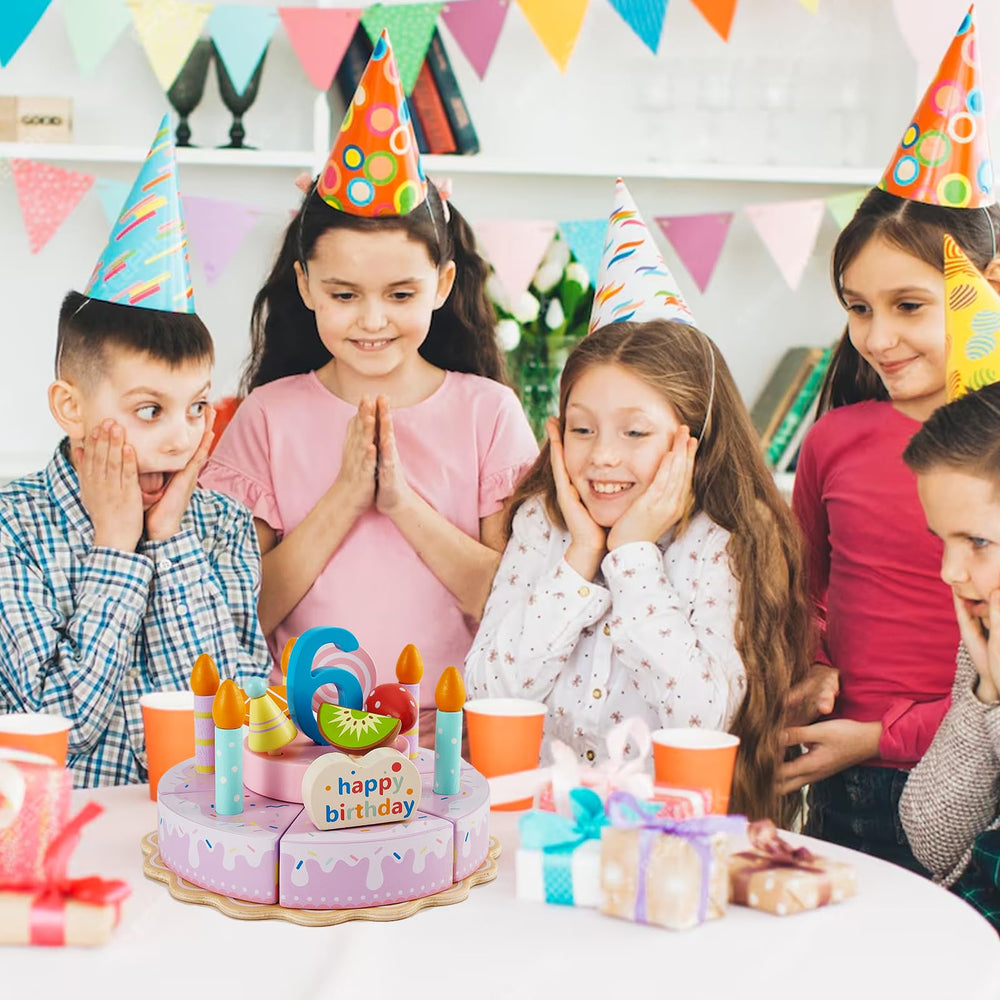 HERSITY wooden birthday cake play set, complete kit for tea party fun