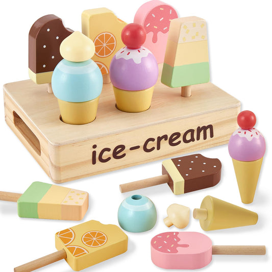 HERSITY wooden ice cream stand for imaginative play and social engagement