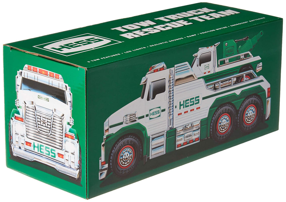 Hess 2019 Tow Truck Rescue Team with bright colors boosts kid-friendly pretend play.