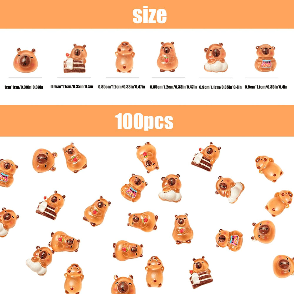 Compact 0.8 cm by 1 cm capybara figures fit dollhouse corners.