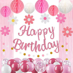 HEWUAUL prestrung pink birthday banner offers quick, photo-ready party focal point.