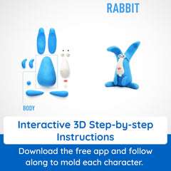 Hey Clay Animals with app guide showing step-by-step instructions for kids