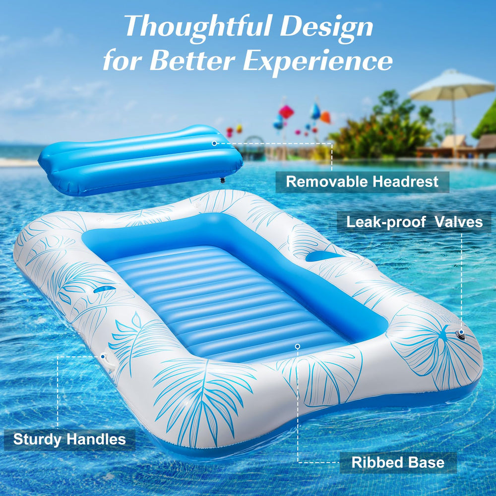 HeySplash float for lake or beach with blue leaf pattern and high visibility