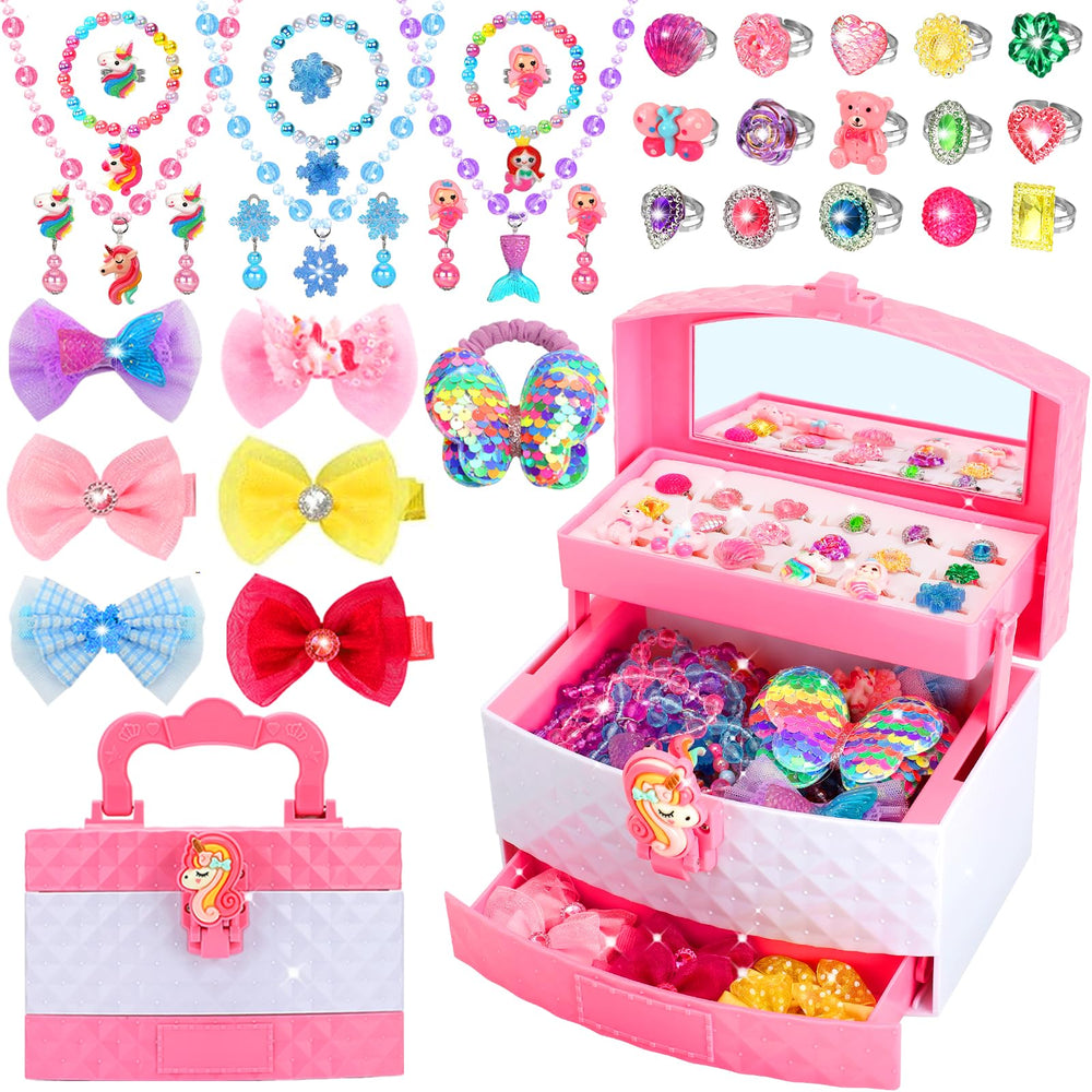 HEYDUOTON 68-piece jewelry set with organizer and mirror for easy dress-up play