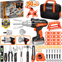 Heygelo 50Pcs Kids Tool Set electric drill in action supports imaginative play