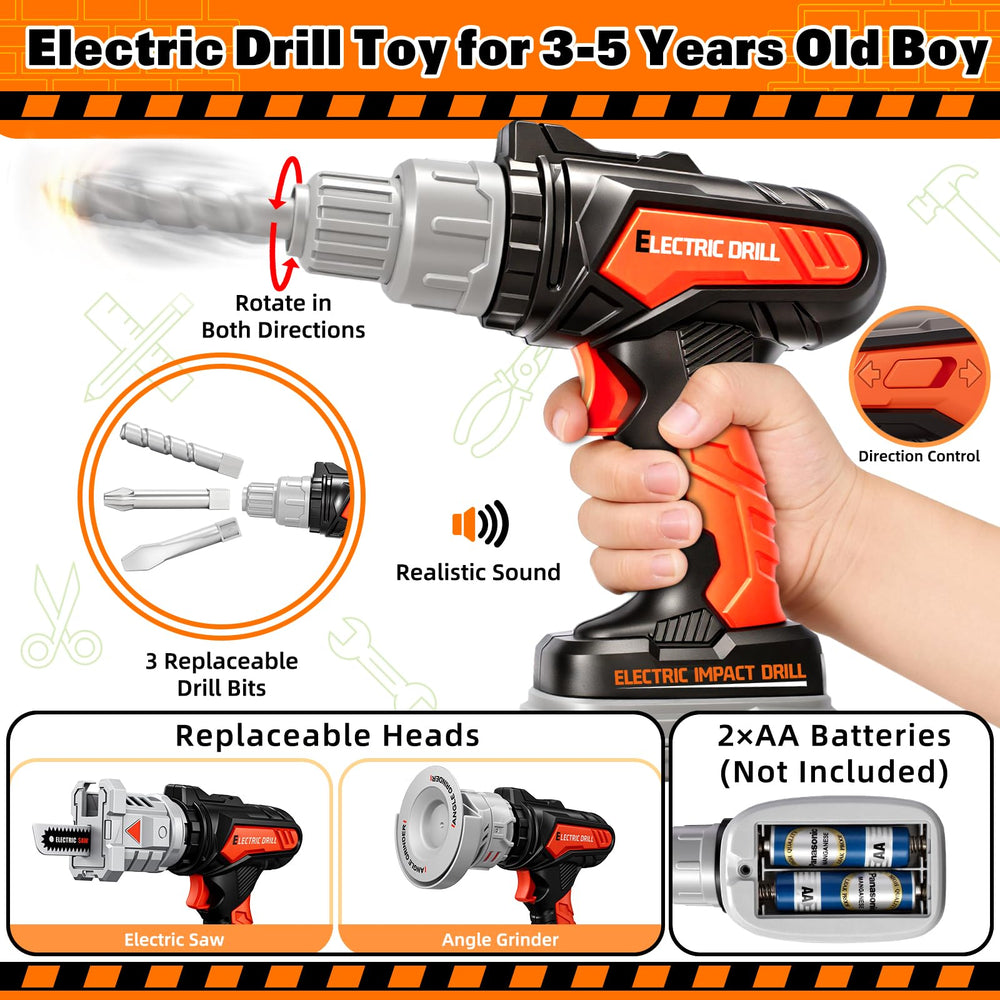 Heygelo 50Pcs Kids Tool Set interchangeable bits enable versatile pretend work
