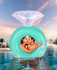 HeySplash bride party pool float green provides a stylish photo backdrop.