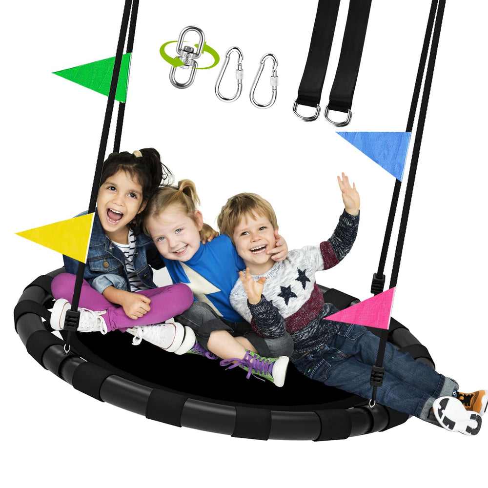 HeyZoo 48-inch saucer swing frame provides strong backyard support.