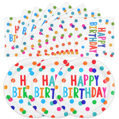 HFBOBP 7-inch birthday plates with colorful dots for sturdy dessert service.