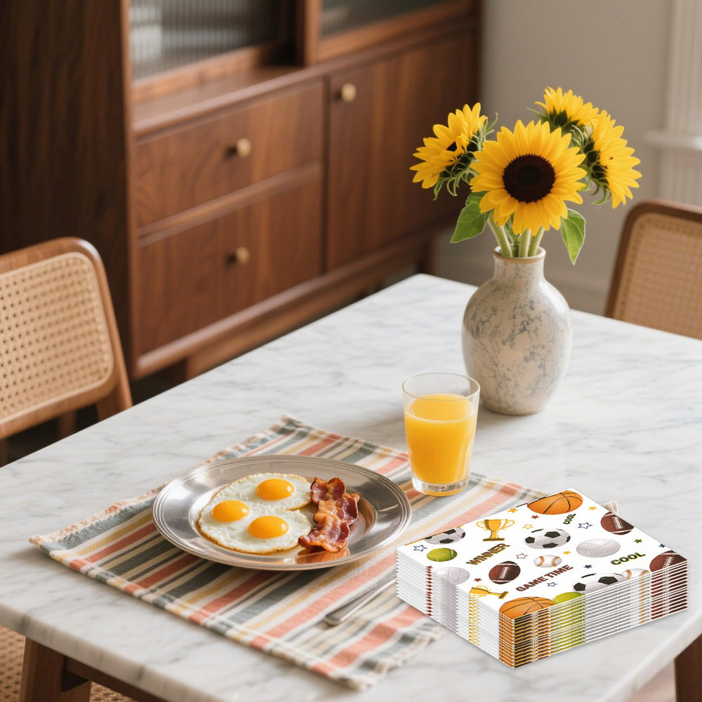 HFBOBP All Star Napkins with tennis pattern for active event catering