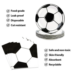 HFBOBP soccer design on plates adds energy to celebrations.
