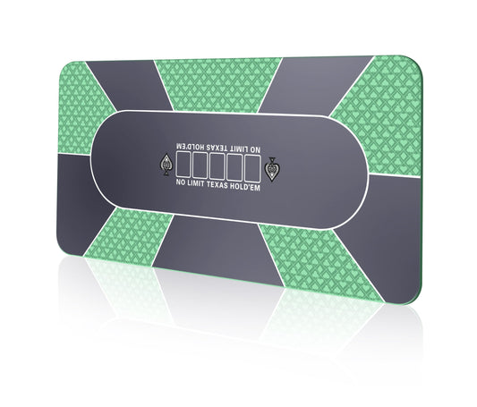 HHH HIKECUCAN poker mat on table, green and blue surface for a stable play area.