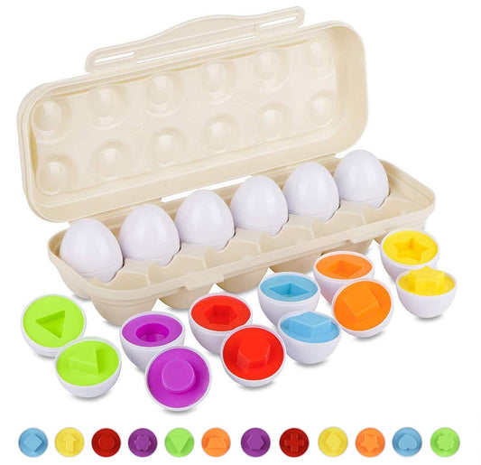 Hhyn matching eggs set with 12 eggs for color and shape sorting in toddler play.