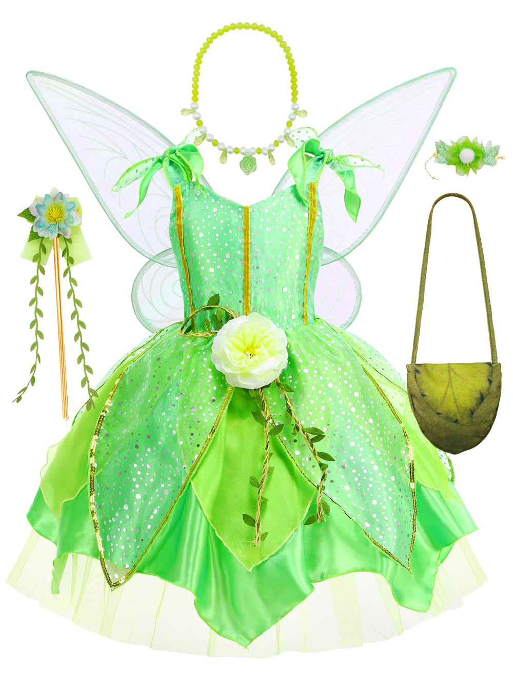 HHYTOKKI Fairy Princess dress green with layered tulle for imaginative pretend play.