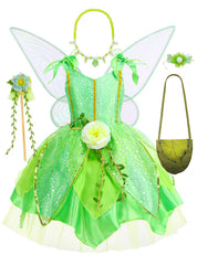 HHYTOKKI Fairy Princess dress green with layered tulle for imaginative pretend play.