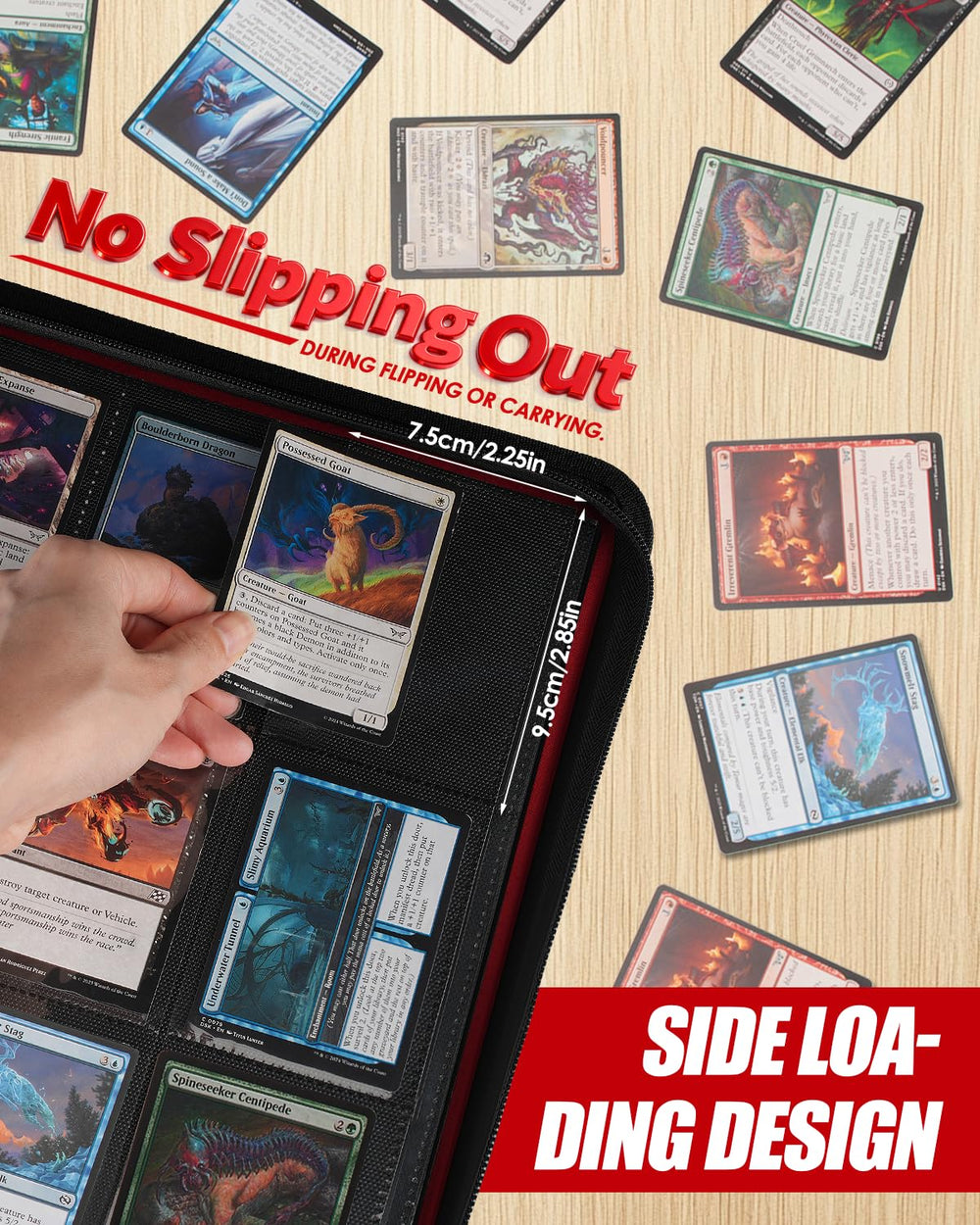 HHZ 16-Pocket Card Binder ringless spine keeps pages flat and easy to browse