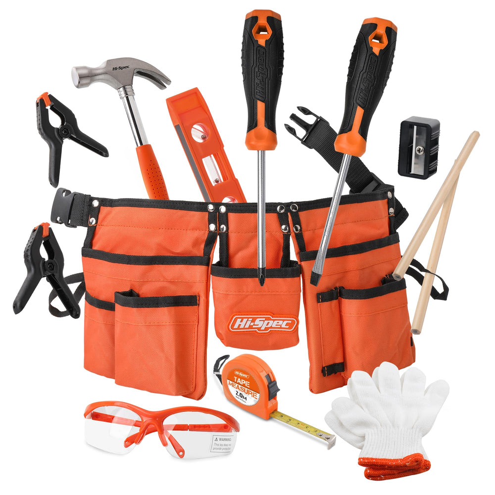 Hi-Spec orange kids tool kit hammer for beginner builders, sized for small hands